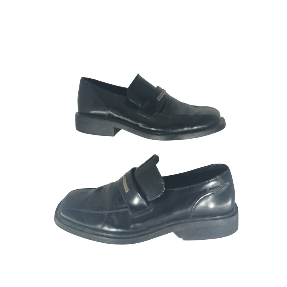 Kenneth Cole Reaction Loafers 11 Black Square Toe Leather Y2K Professional Dress